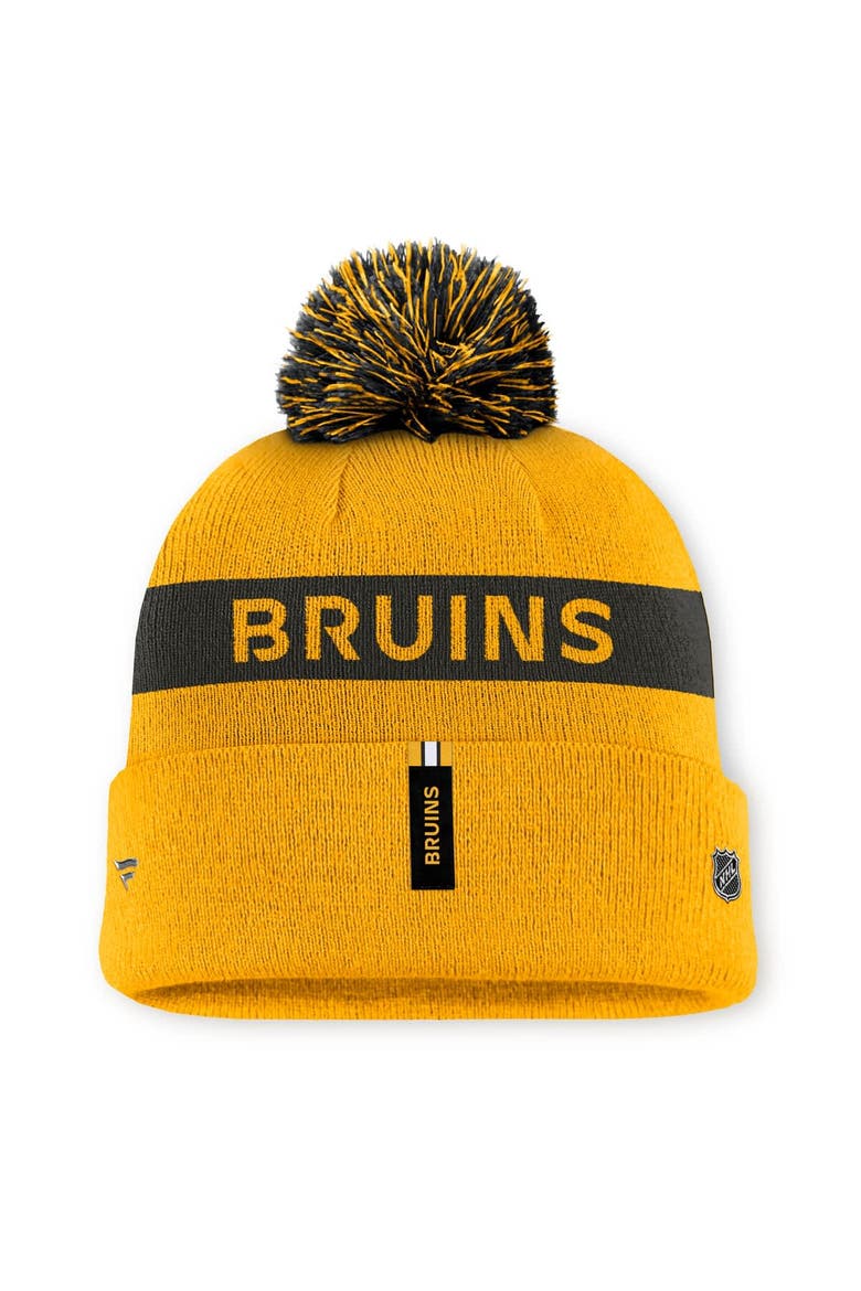 Women's Fanatics Gold/Black Boston Bruins Authentic Pro Rink Cuffed Knit Hat with Pom, Alternate, color, Gold