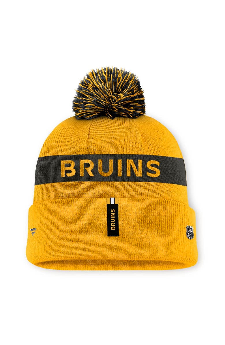 FANATICS Women's Fanatics Gold/Black Boston Bruins Authentic Pro Rink Cuffed Knit Hat with Pom, Alternate, color, Gold