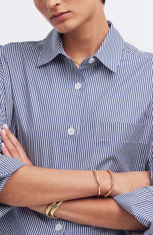 Madewell Striped Poplin Straight Hem Shirt In Blue