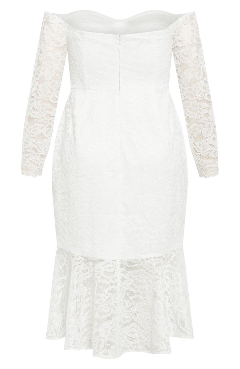 City Chic Athena Off the Shoulder Long Sleeve Dress, Alternate, color, Ivory