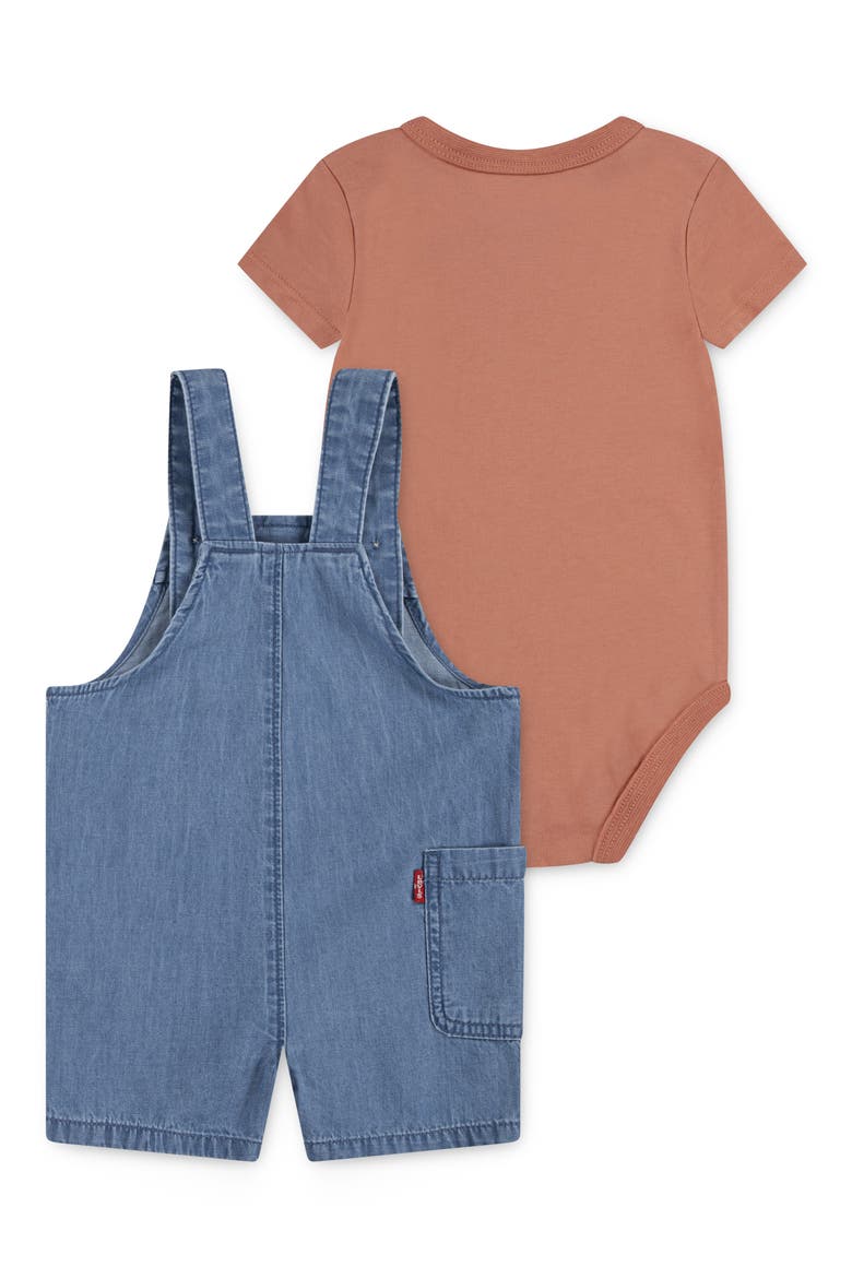 Bear Applique Bodysuit & Denim Shortalls Set, Alternate, color, TWANY ORANGE