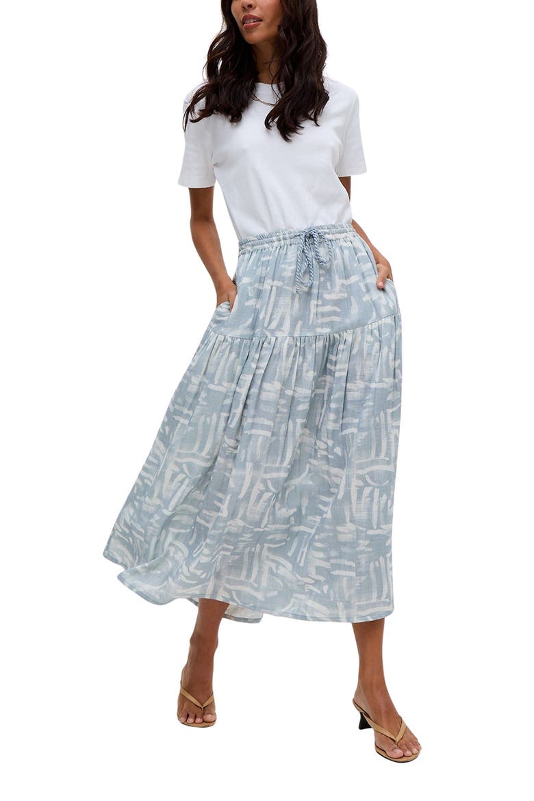 Bonnie Shirred Waist Warhol Print Midi Skirt, Alternate, color, Sky Blue