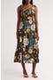 Mixed Print Smocked Tiered Midi Dress