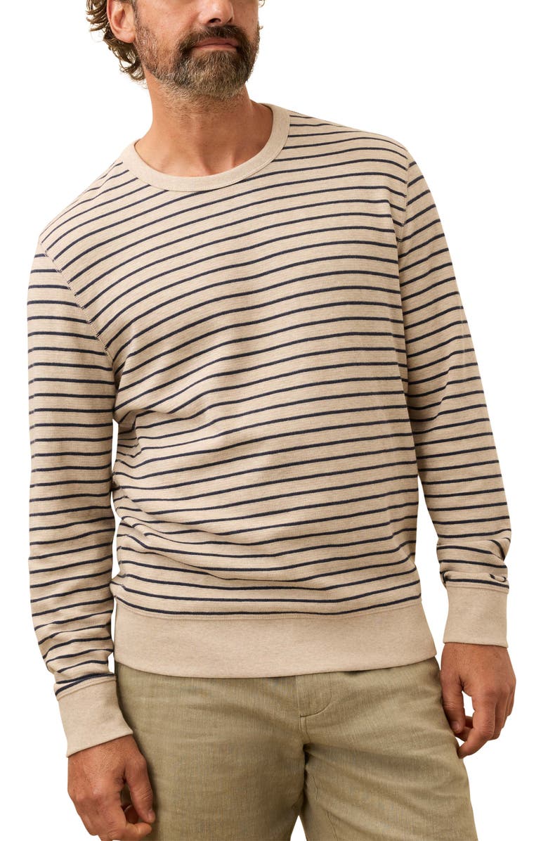 Faherty Double Knit Crewneck Sweater, Main, color, Oat Navy Stripe