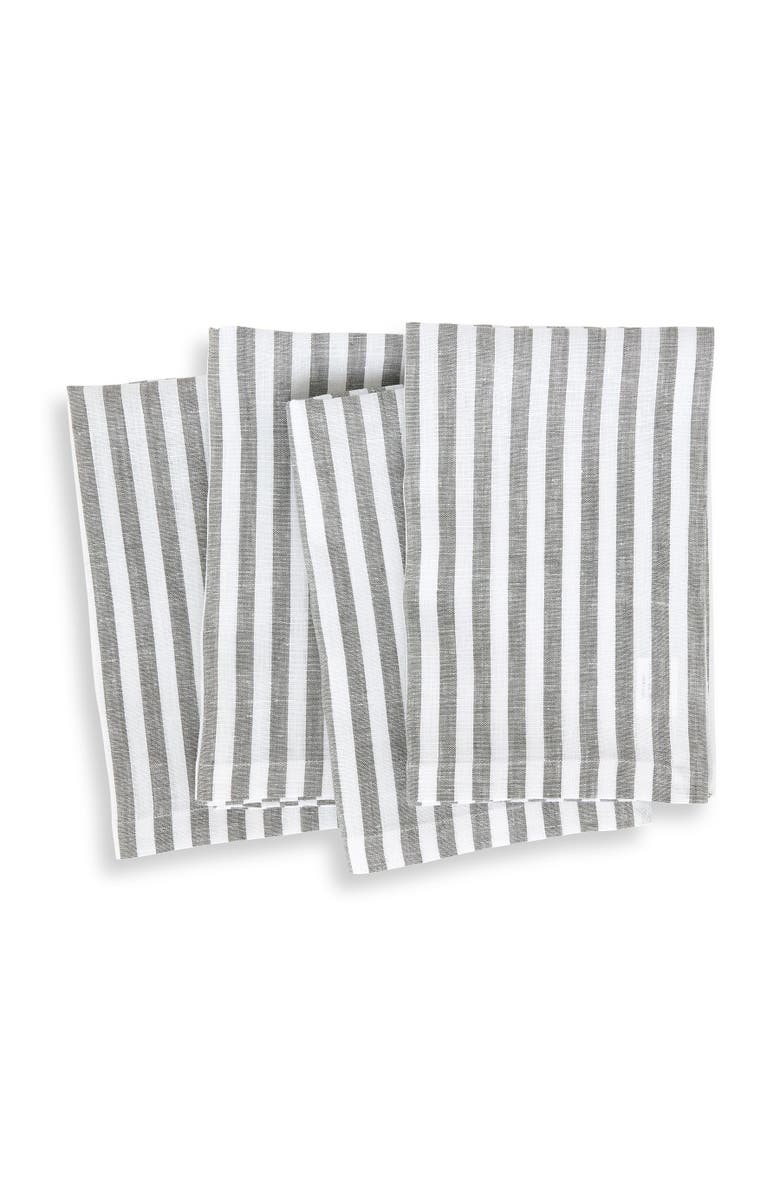 Solino Home Linen Dinner Napkins - Amalfi Stripe, 20" x 20" Inch, Main, color, Grey And White
