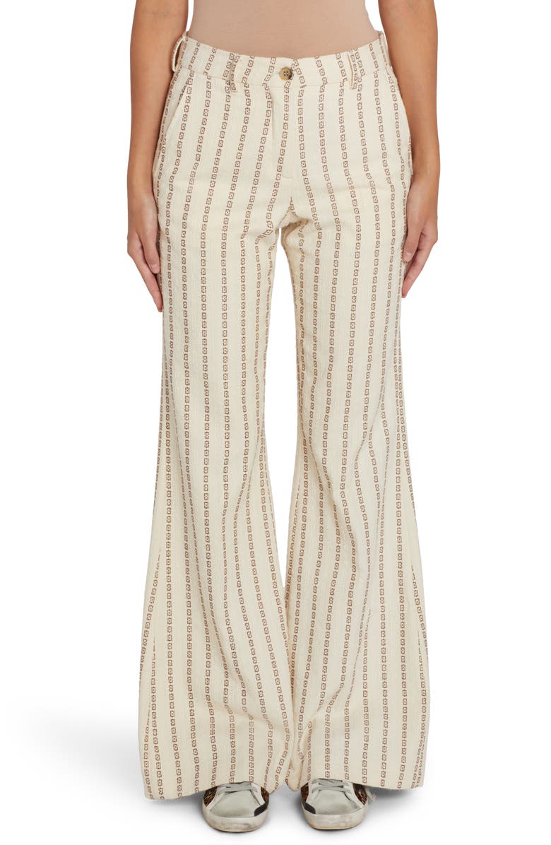 Golden Goose Geometric Embroidered Stripe Cotton Wide Leg Pants, Main, color,