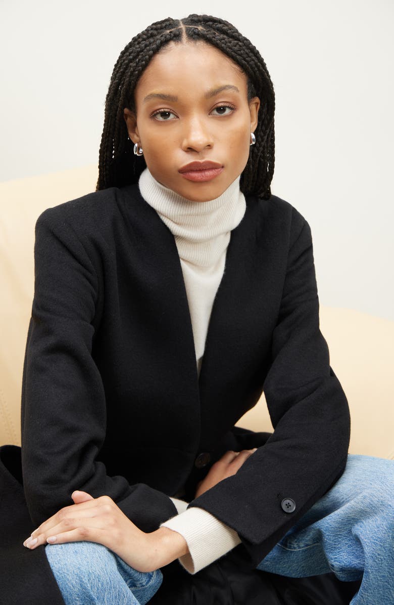 Nordstrom One-Button Long Coat, Alternate, color, Black