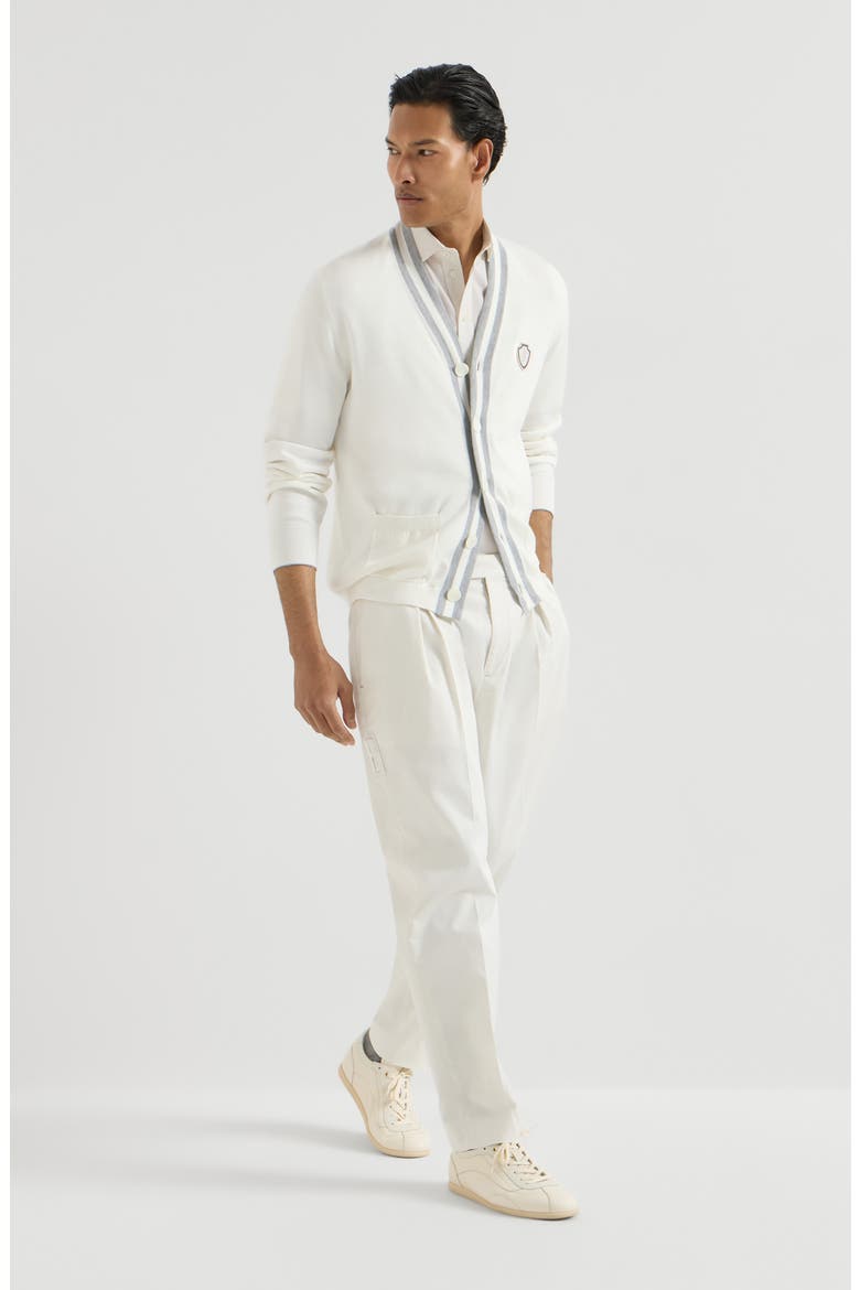 Lightweight virgin wool polo shirt with chest pocket and logo, Alternate, color, White