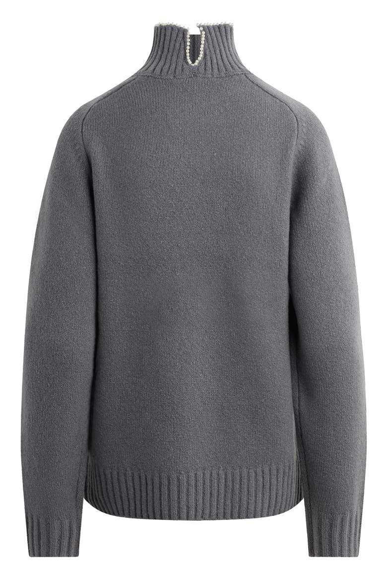 The Duchess Faux Pearl Embellished Wool Blend Turtleneck Sweater, Alternate, color, CHARCOAL