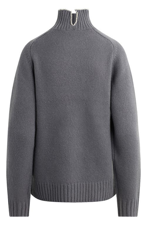 Favorite Daughter The Duchess Faux Pearl Embellished Wool Blend Turtleneck Sweater In Gray
