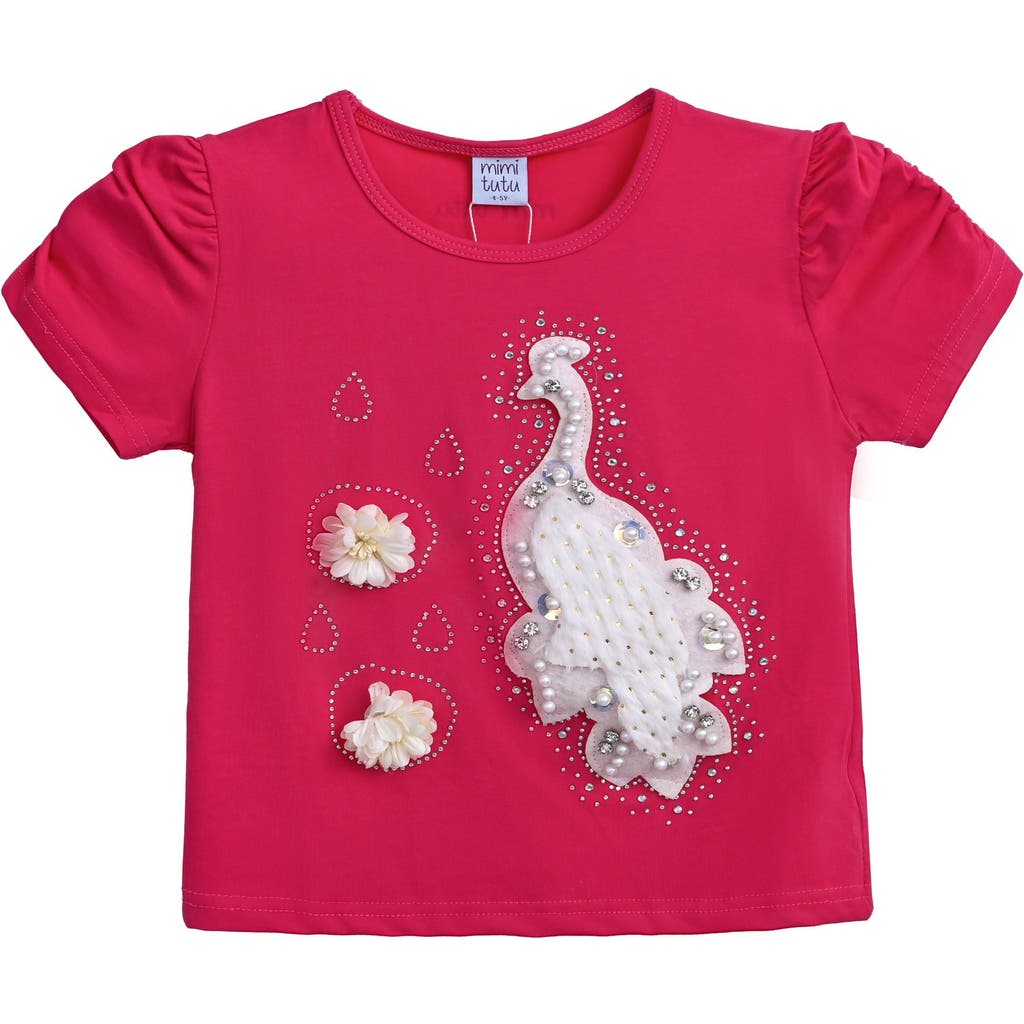 Mimi Tutu Peacock-appliqué T-shirt In Pink Raspberry