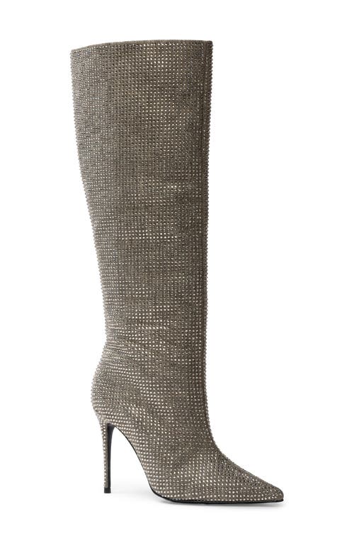 BLACK SUEDE STUDIO Ally Embellished Denim Tall Boot in Taupe Vintage 