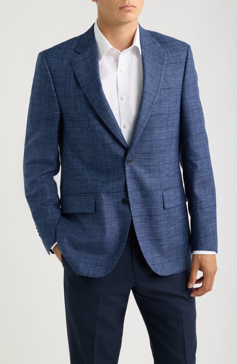 Flynn Classic Fit Navt Glen Plaid Slub Wool Sport Coat
