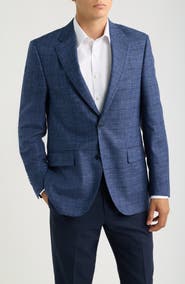 Peter Millar Flynn Classic Fit Navt Glen Plaid Slub Wool Sport Coat