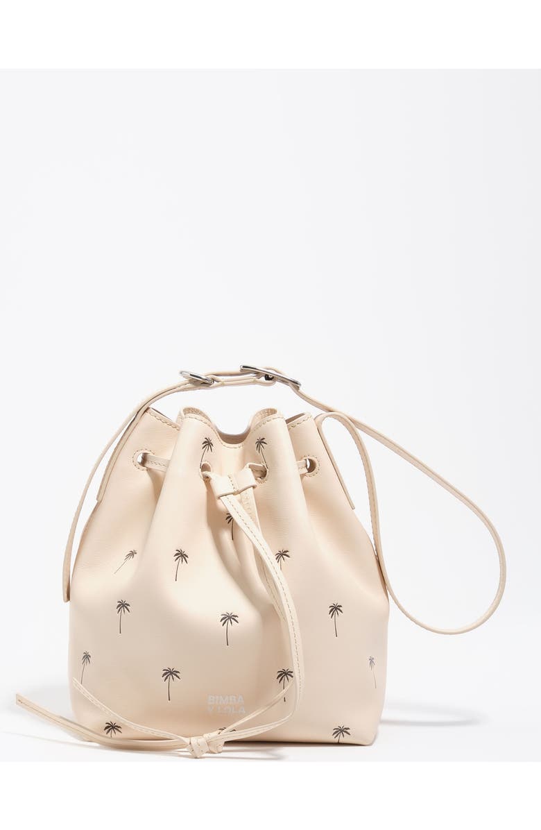 Bimba y Lola Large Palms Print Leather Carlino Bucket bag, Main, color, Sand