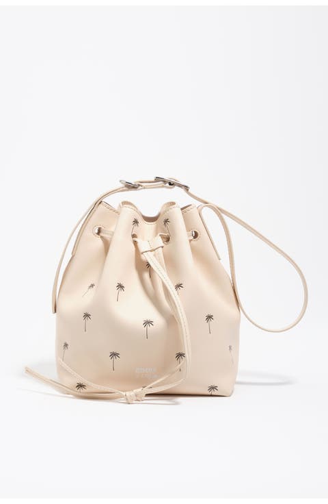 Large Palms Print Leather Carlino Bucket bag