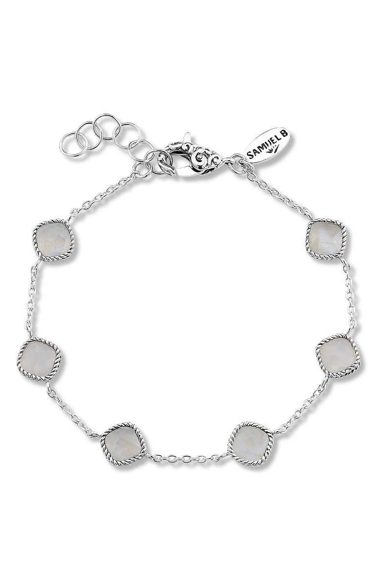 SAMUEL B. Sterling Silver Cushion Cut Semi-Precious Stone Station Bracelet, Main, color, Rainbow