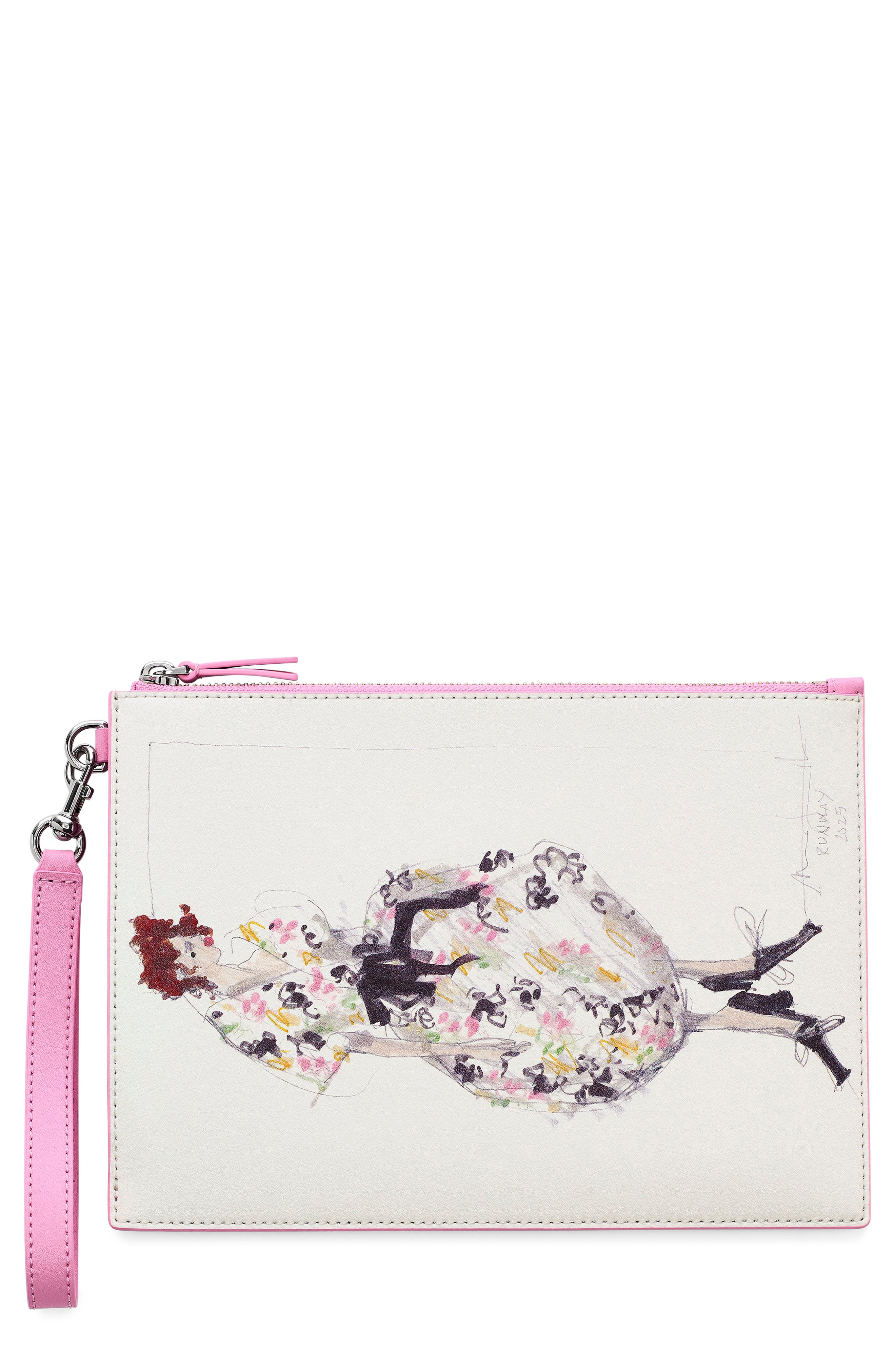 The Runway Illustration Wristlet, Main, color, RIBBON PINK