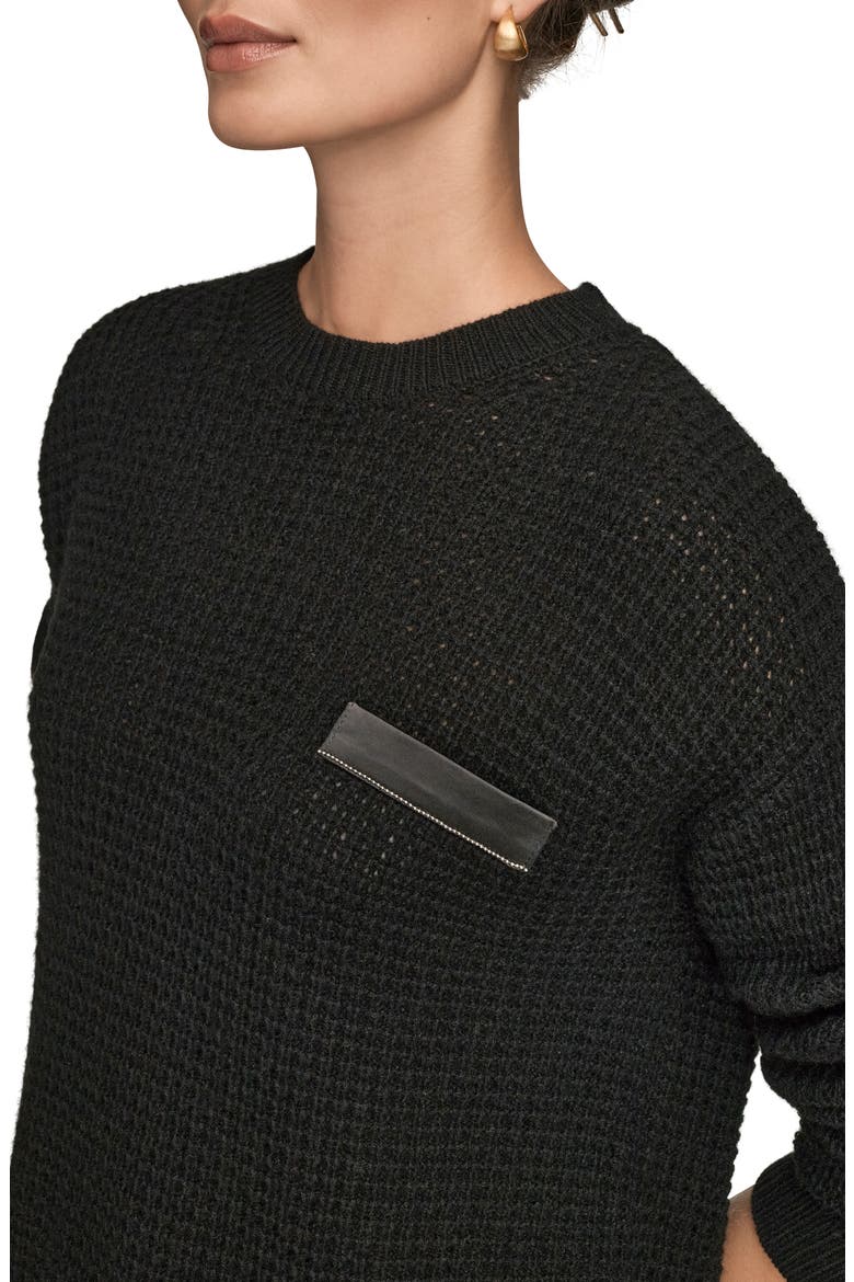 Waffle Stitch Wool & Cashmere Sweater, Alternate, color, BLACK/ SILVER