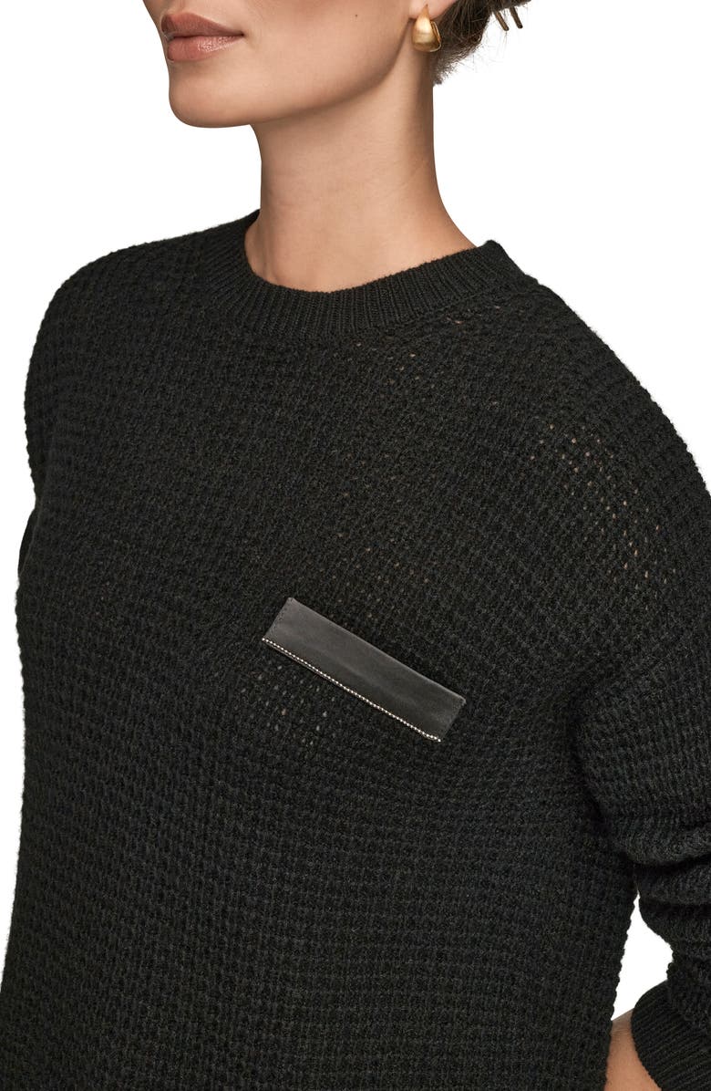 Donna Karan New York Waffle Stitch Wool & Cashmere Sweater, Alternate, color, Black/ Silver