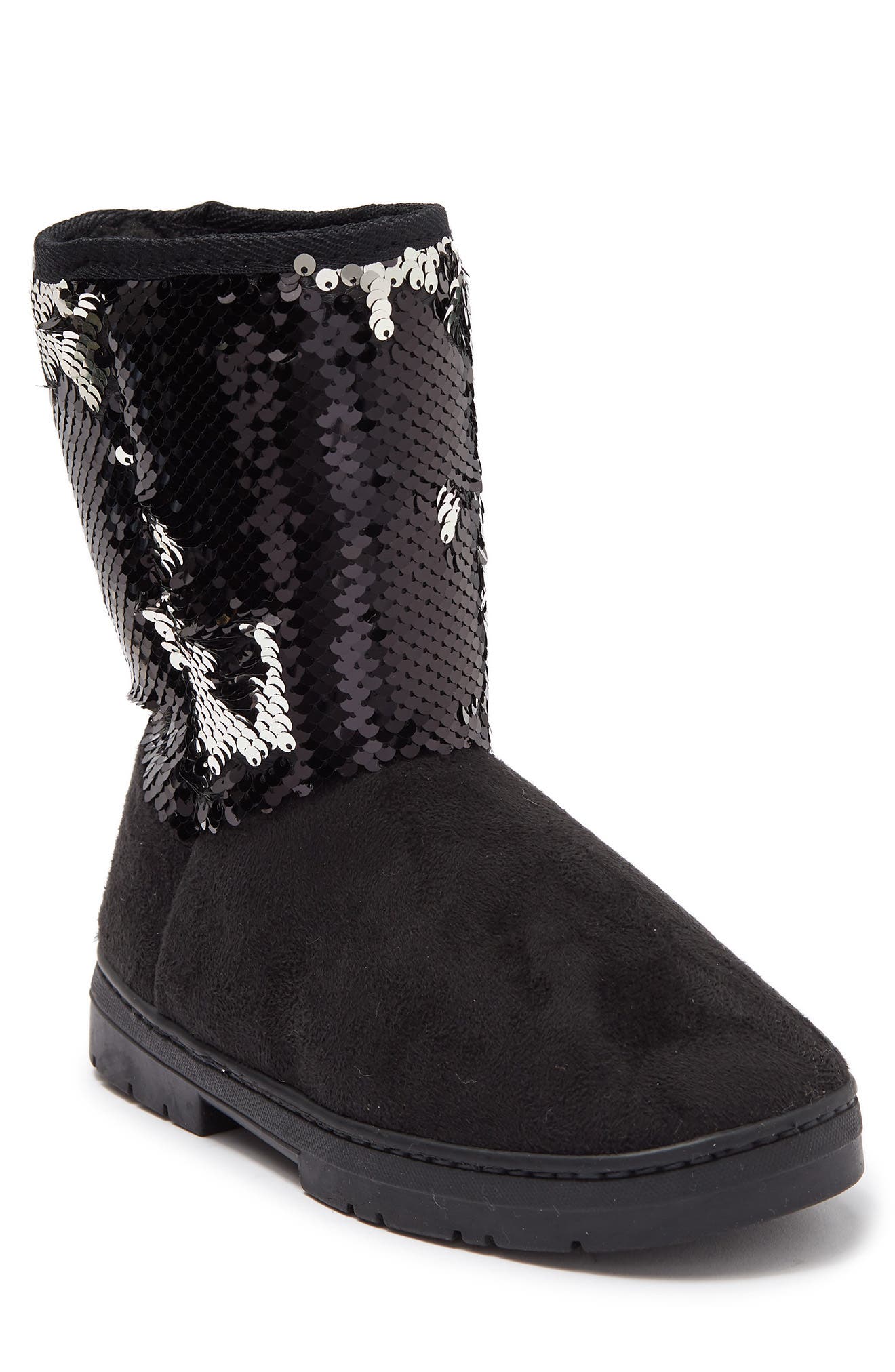 bebe Sequin Faux Fur Lined Boot, Main, color, 
