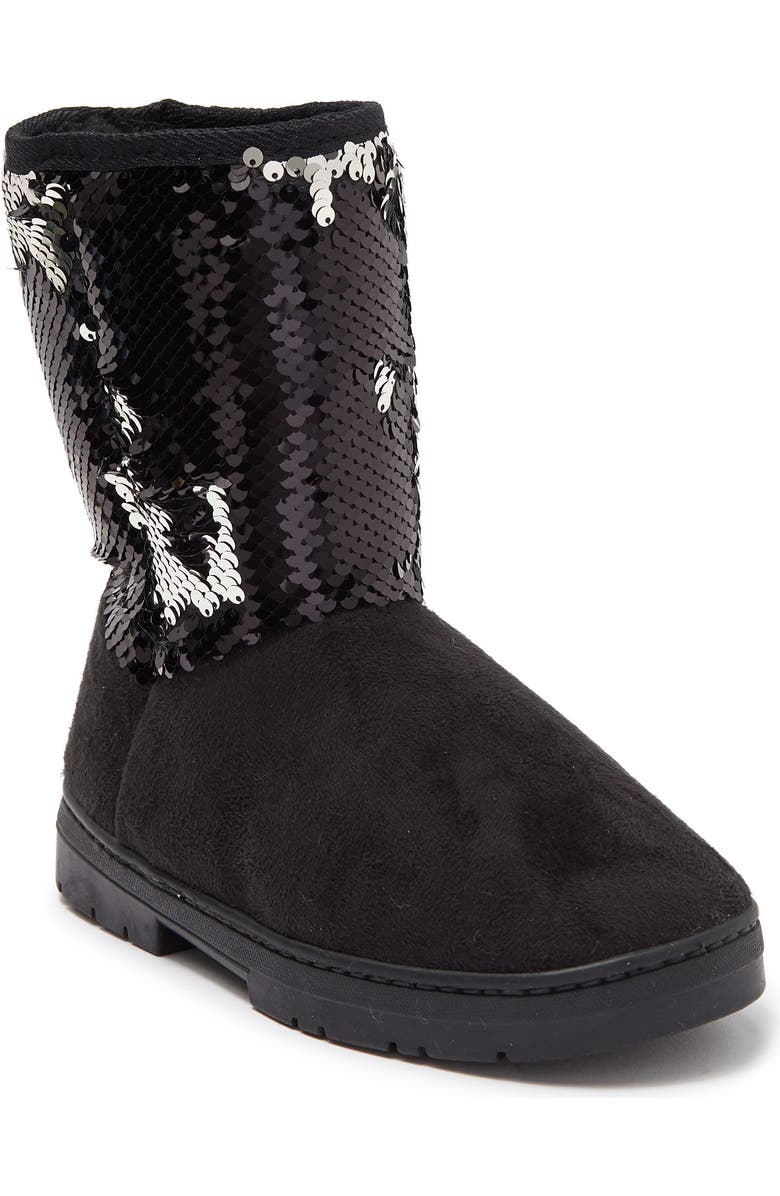 bebe Sequin Faux Fur Lined Boot, Main, color,