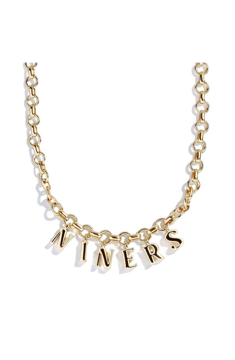 BaubleBar San Francisco 49ers Wordmark Charm Necklace, Main, color, Gold