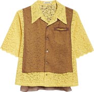 Undercover Mixed Media Lace & Chiffon Camp Shirt