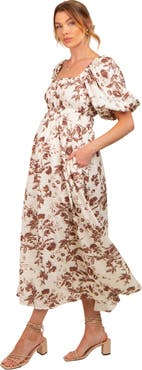 PinkBlush Floral Puff Sleeve Midi Dress