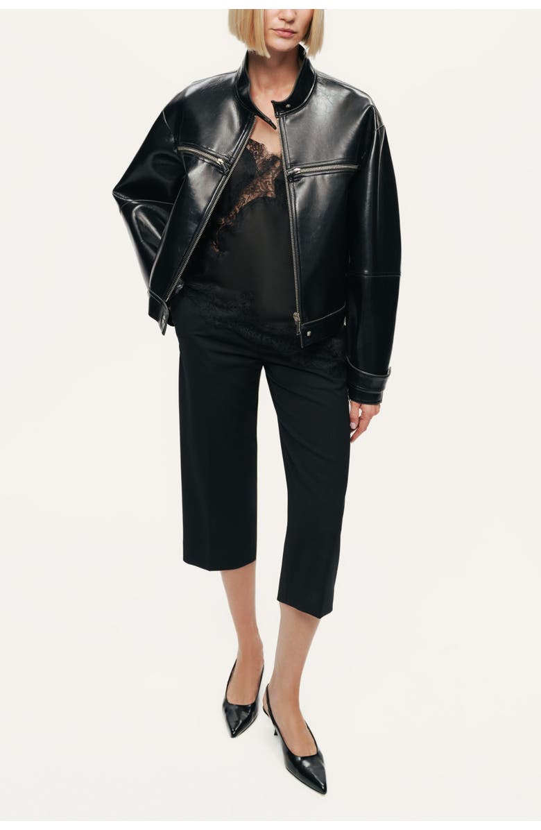Nocturne Cropped Faux Leather Biker Jacket, Alternate, color, Black