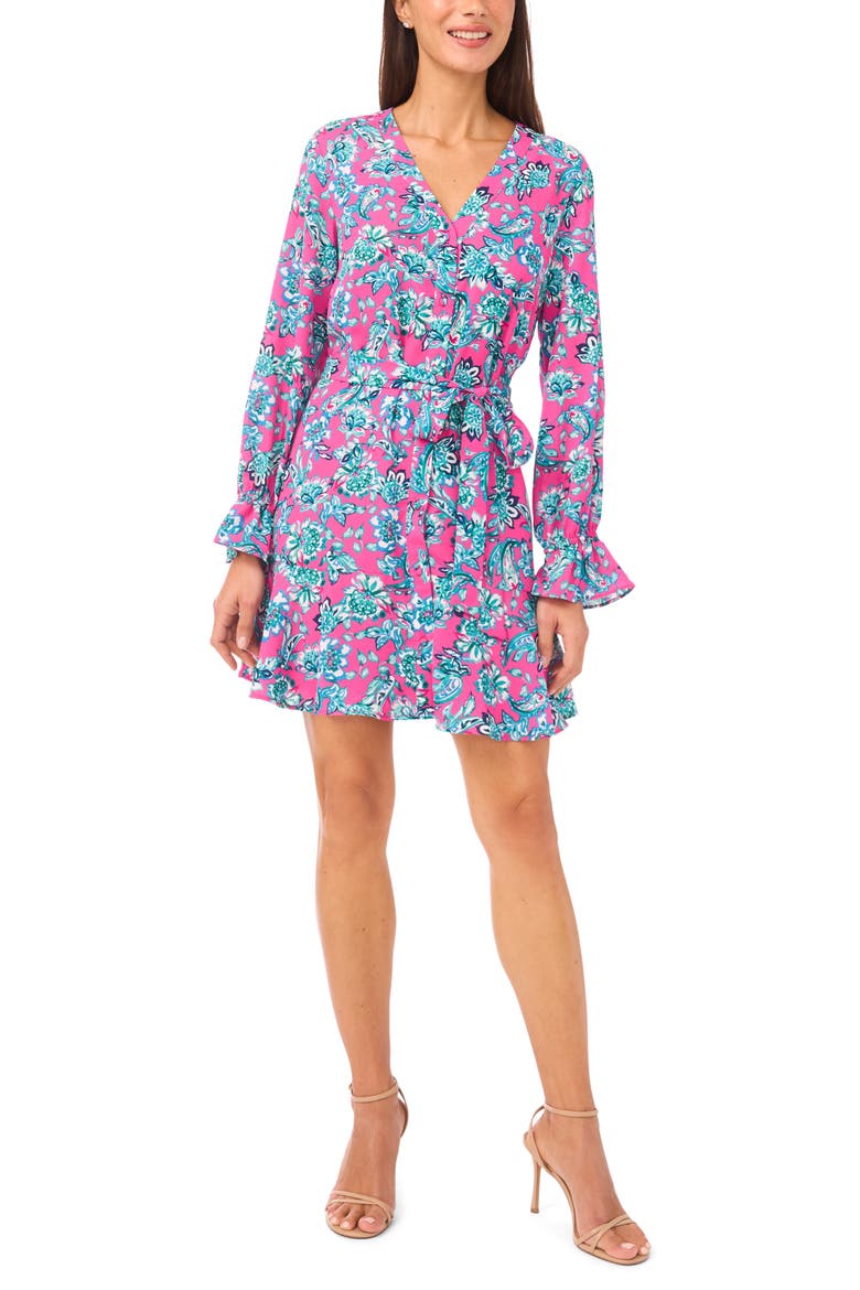 Floral Long Sleeve Shirtdress, Main, color, LEGACY PINK