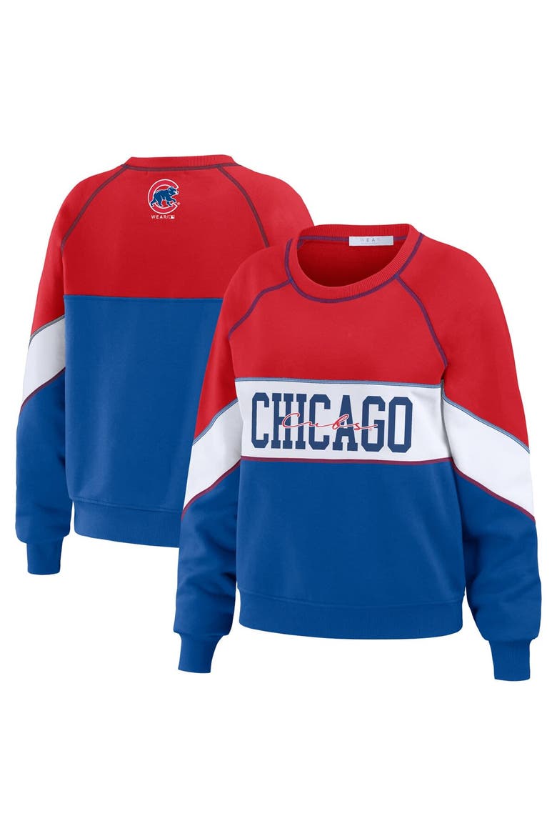 Women's WEAR by Erin Andrews Red/Royal Chicago Cubs Color Block Crew Neck Pullover Sweatshirt, Alternate, color, Red
