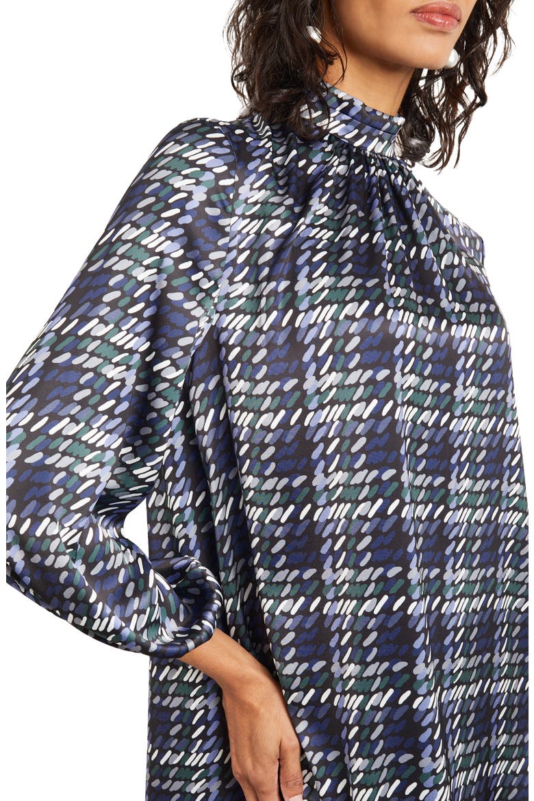 Crêpe de Chine Long Sleeve Shift Dress, Alternate, color, OCEANIC/HUNTER GRN/NEUTRAL GRY