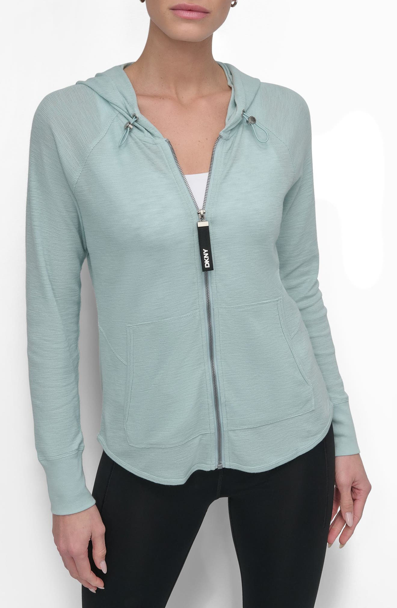 DKNY Slub Waffle Knit Zip Hoodie