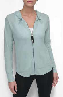 DKNY Slub Waffle Knit Zip Hoodie