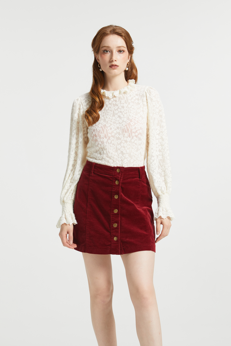 Vogue on Vinyl Button Front Corduroy Skirt, Alternate, color, Winter Berry