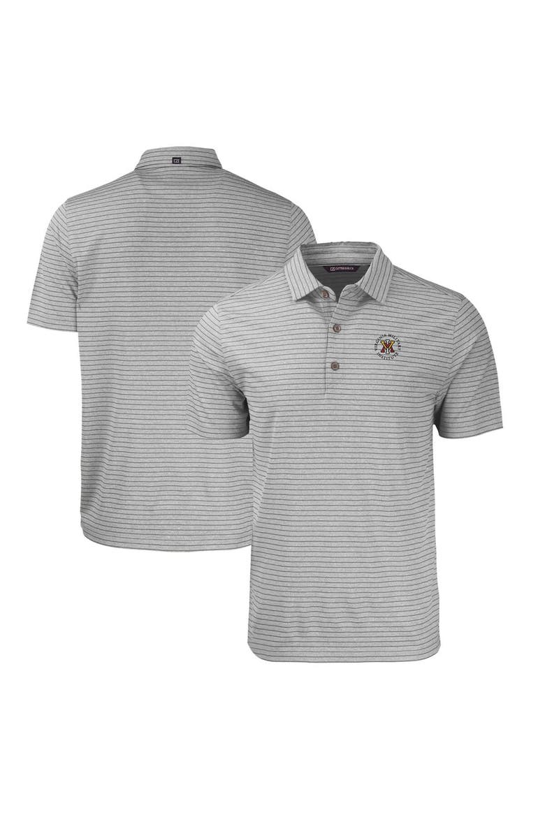 Men's Cutter & Buck  Heather Gray Virginia Military Institute Keydets Forge Eco Heathered Stripe Stretch Recycled Polo, Alternate, color, Heather Gray