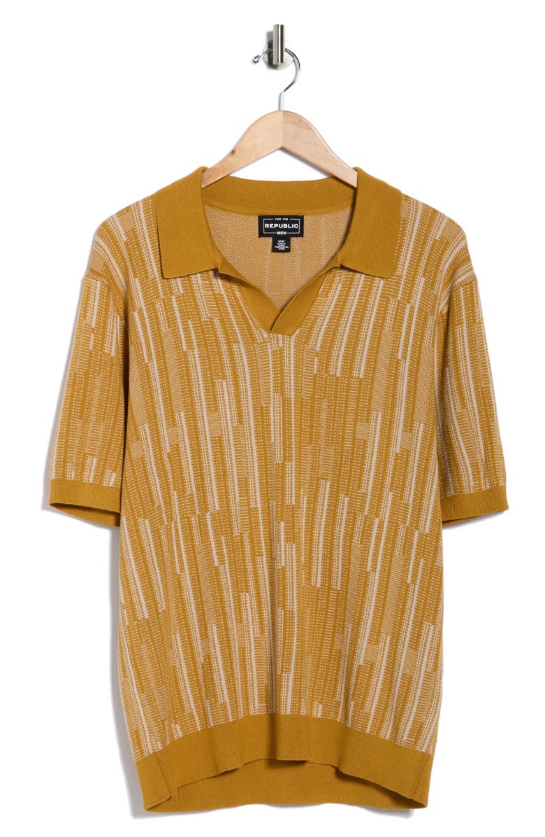 FOR THE REPUBLIC Textured Johnny Collar Polo Sweater, Alternate, color, Gold