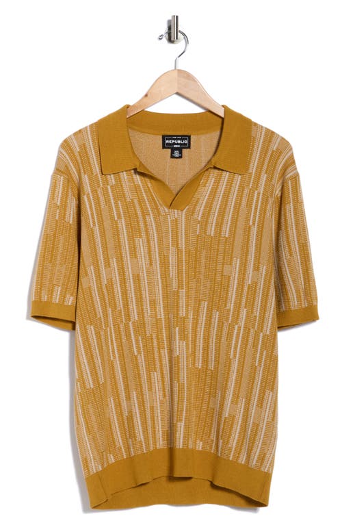 For The Republic Textured Johnny Collar Polo Sweater In Gold