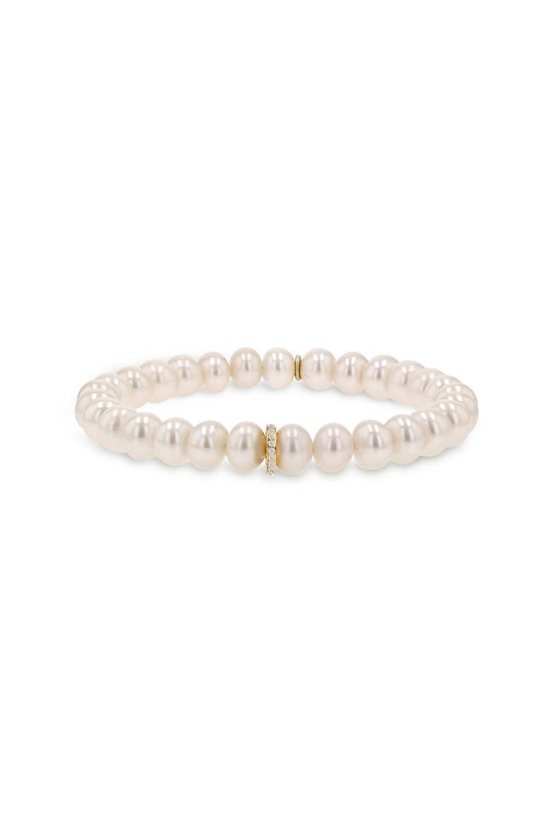14K Pearl 8MM Bead Bracelet With Diamond Rondelle, Main, color, Pearl / Gold