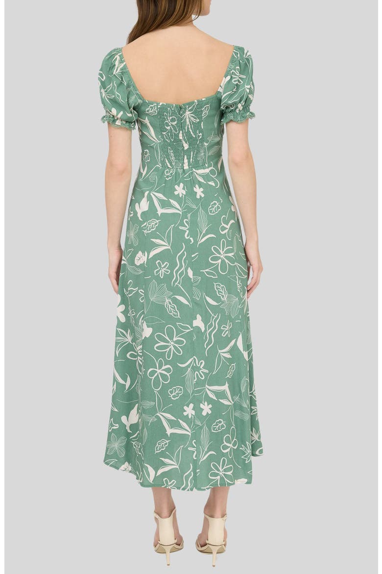 Floral Midi Dress, Alternate, color, LIGHT HUNTER GREEN