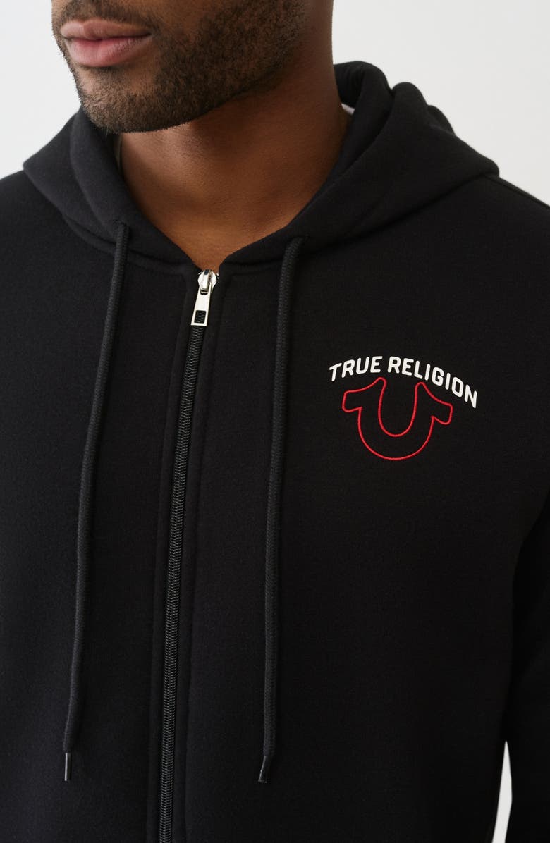 True Religion Logo Zip Hoodie, Alternate, color, Jet Black