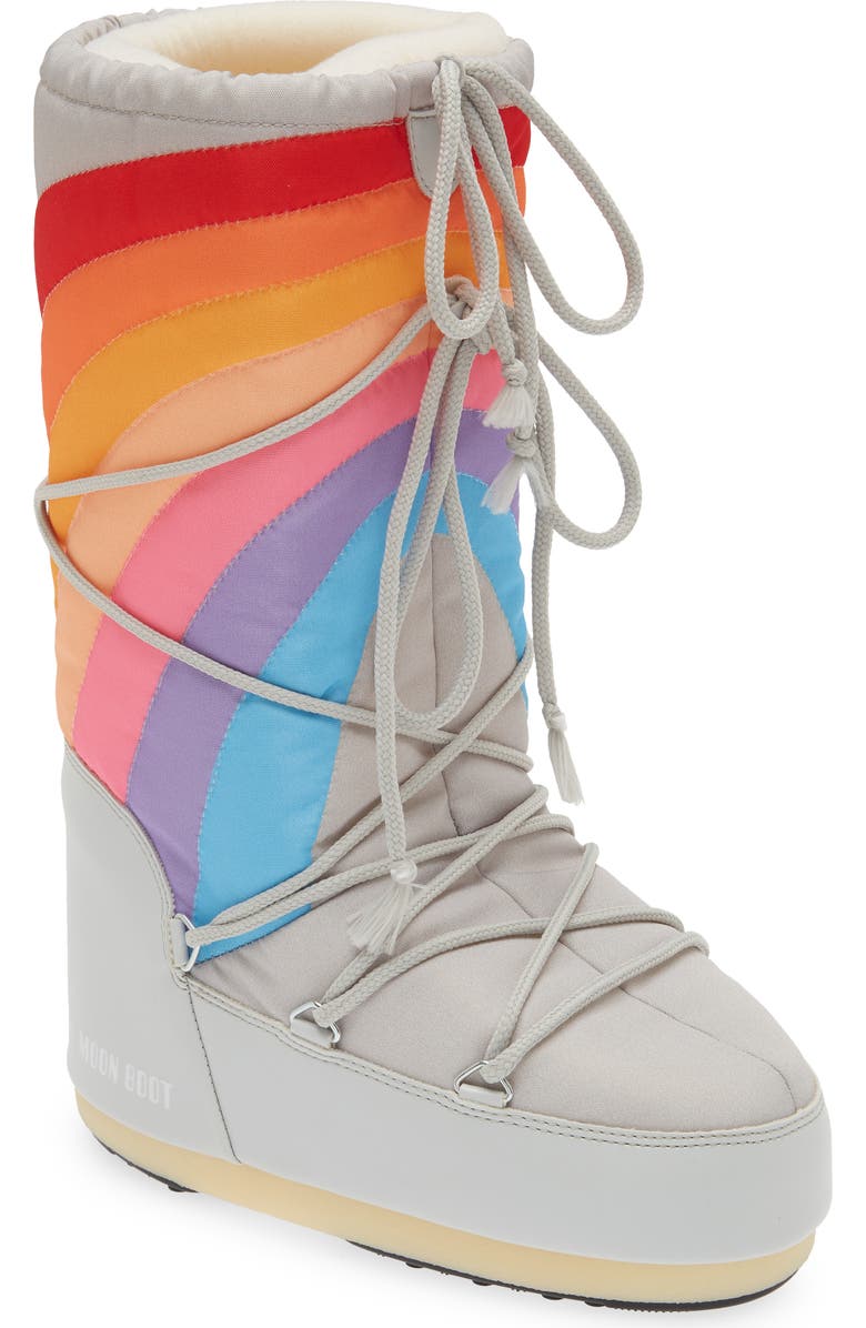 Moon Boot<sup>®</sup> Kids' Rainbow Print Icon Water Repellent Moon Boot<sup>®</sup>, Main, color,