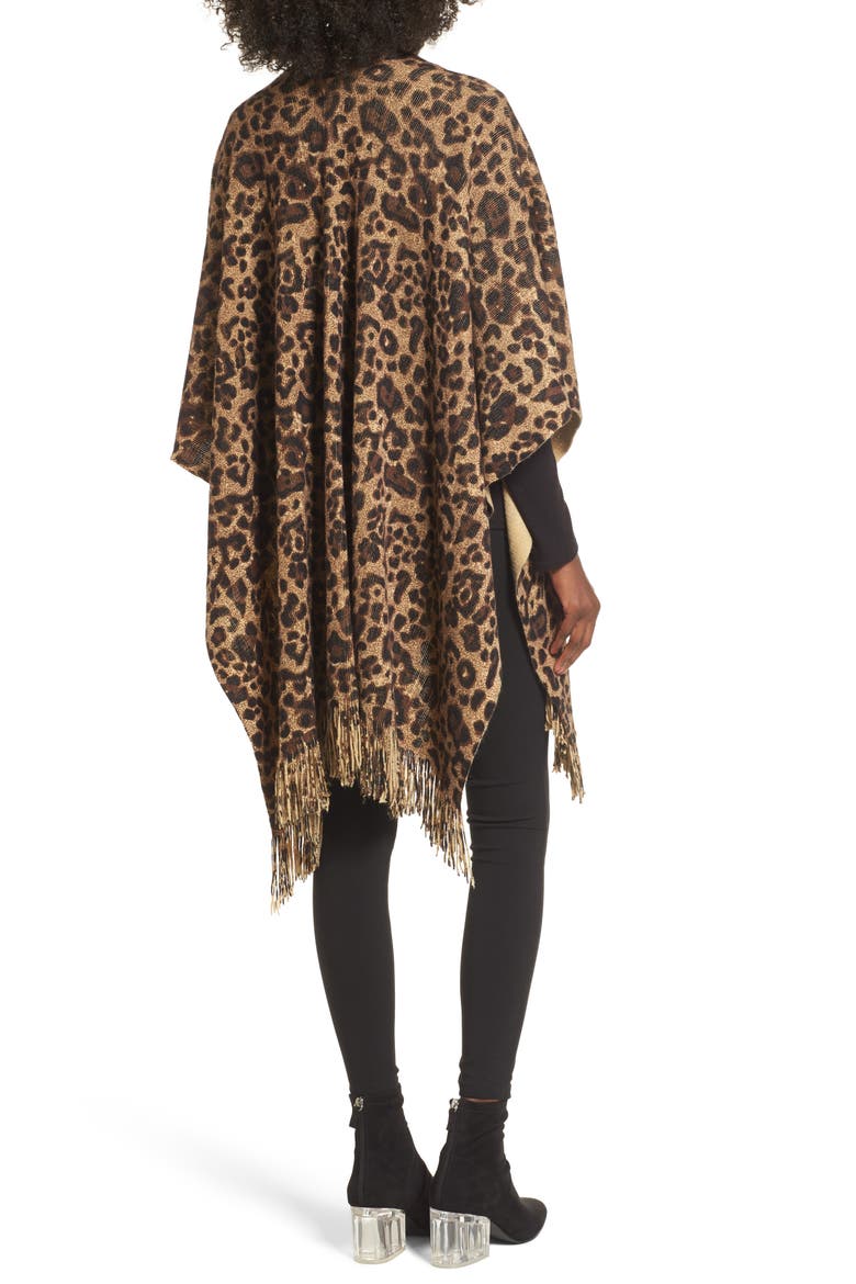 Leopard Print Fringe Wrap, Alternate, color, BROWN COMBO