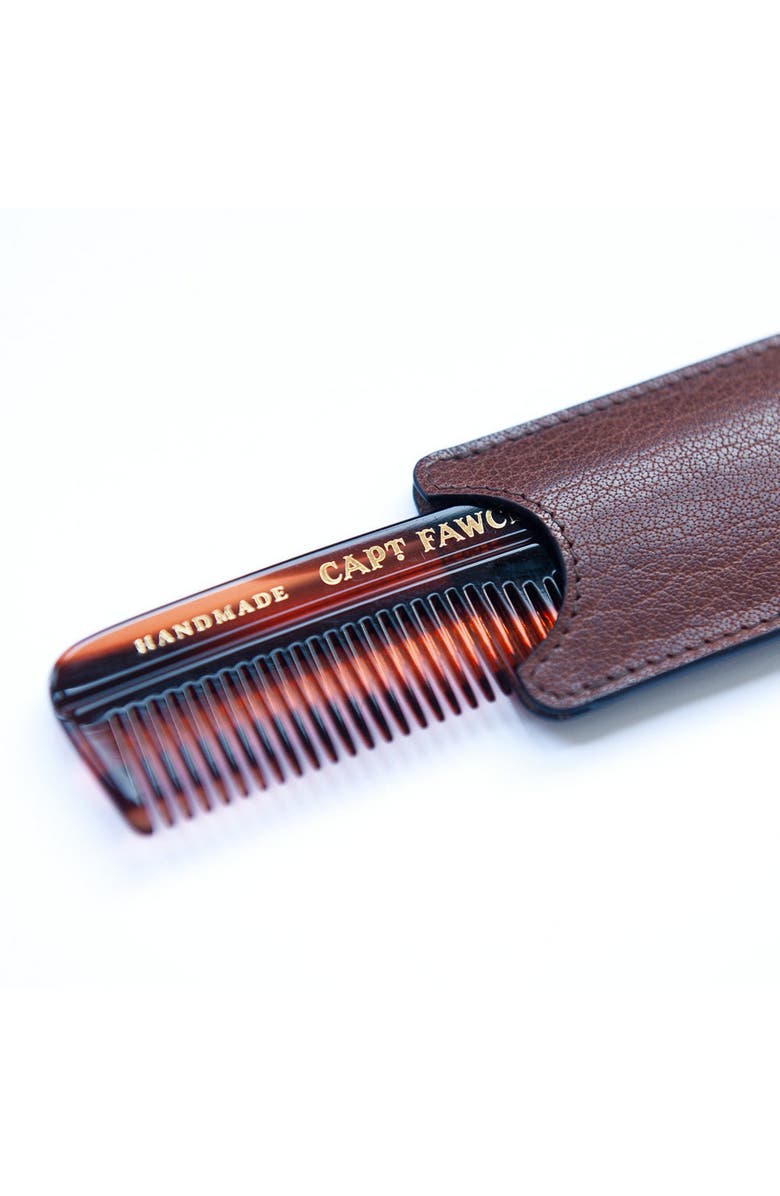 Captain Fawcett Pocket Hair Comb with Leather Sleeve, Main, color, Comb