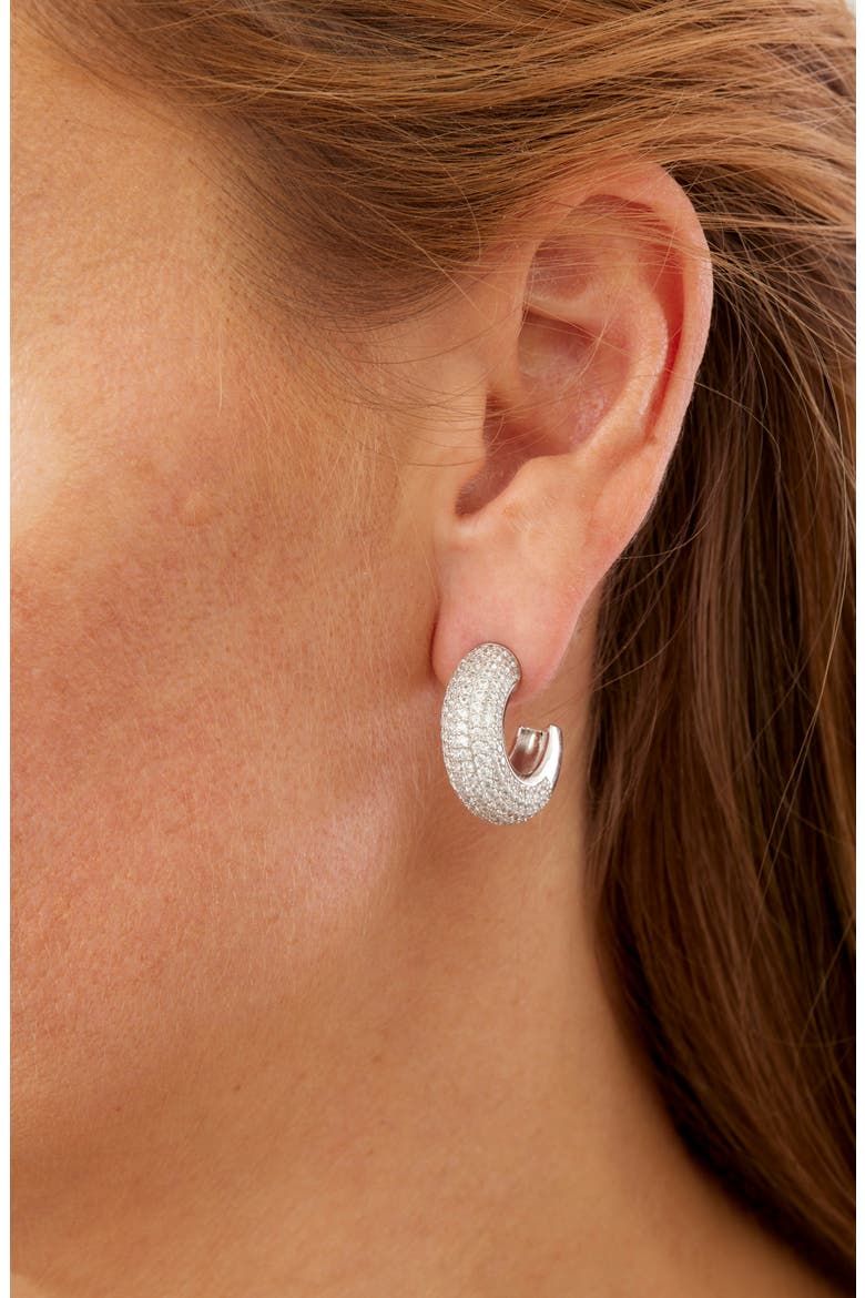 Cubic Zirconia Pavé Hoop Earrings, Alternate, color, WHITE