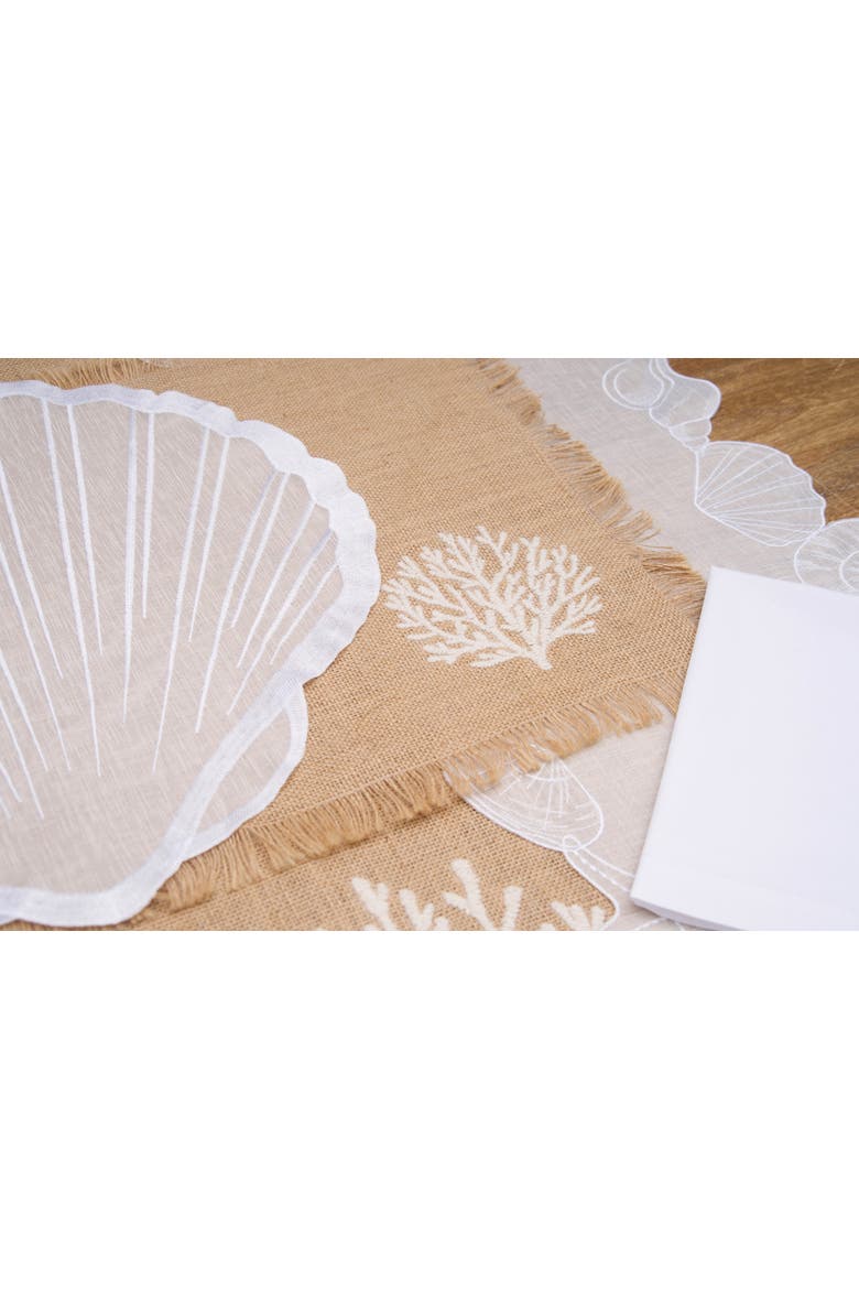 Shells Cutwork Clear Sheer Set of 6 Round Placemats 17", Alternate, color, Blue