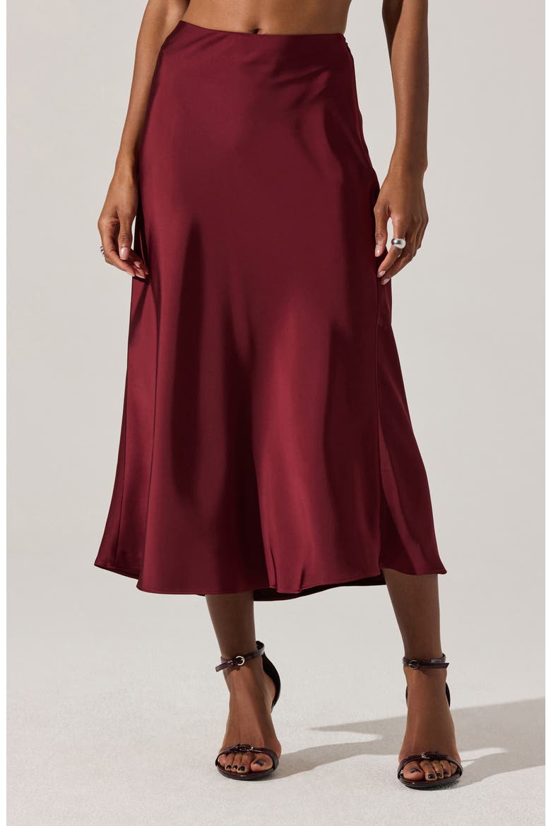 Windey Satin Midi Skirt, Main, color, WINE