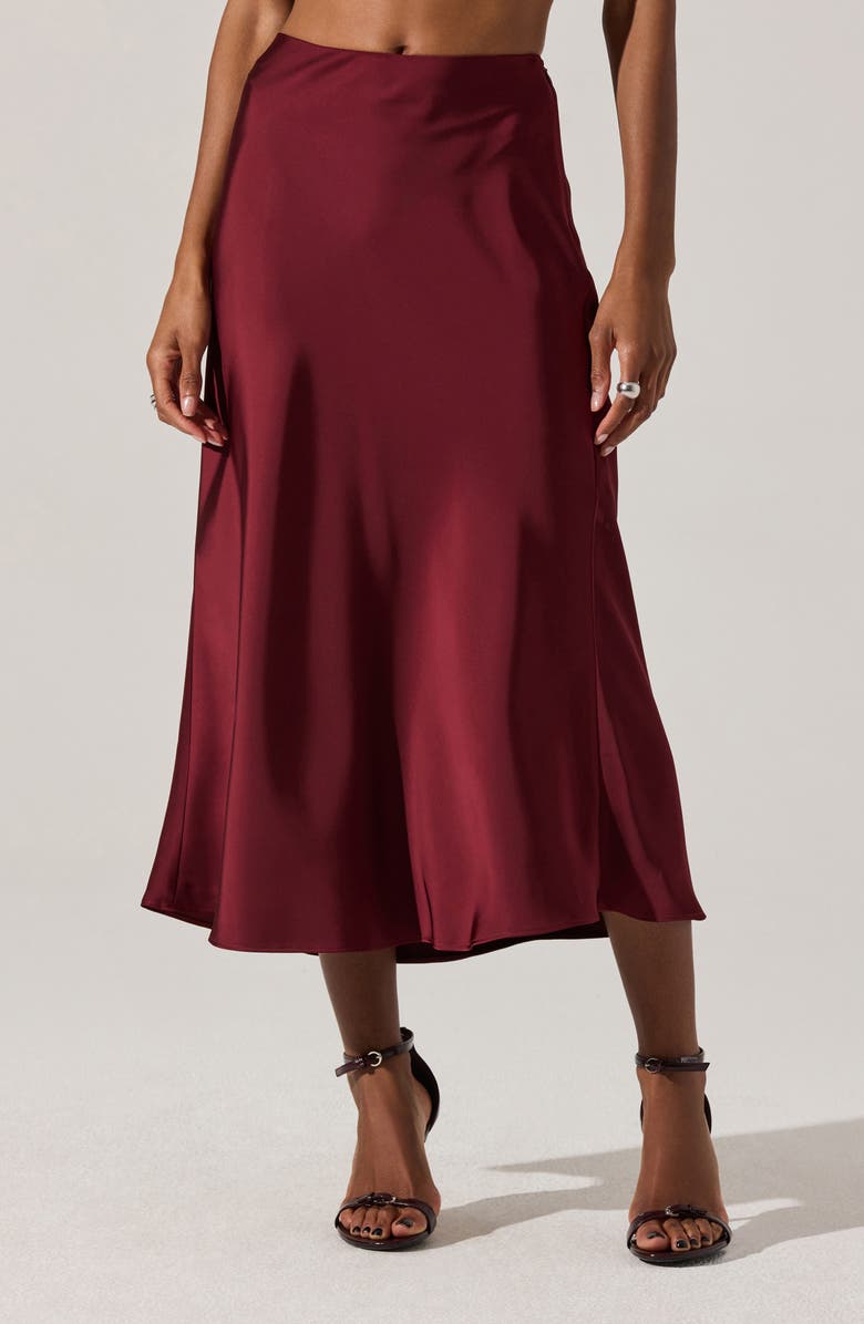 ASTR the Label Windey Satin Midi Skirt, Main, color, Wine