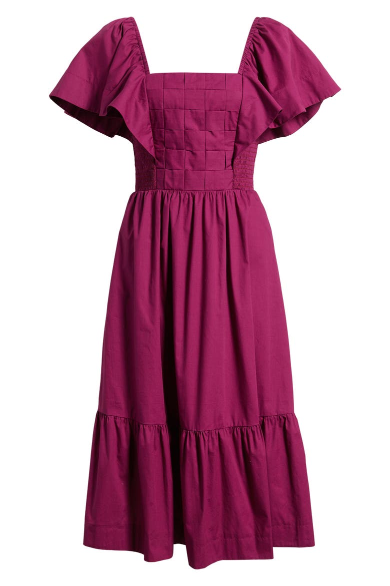 Flutter Sleeve Midi Dress, Alternate, color, BERRY